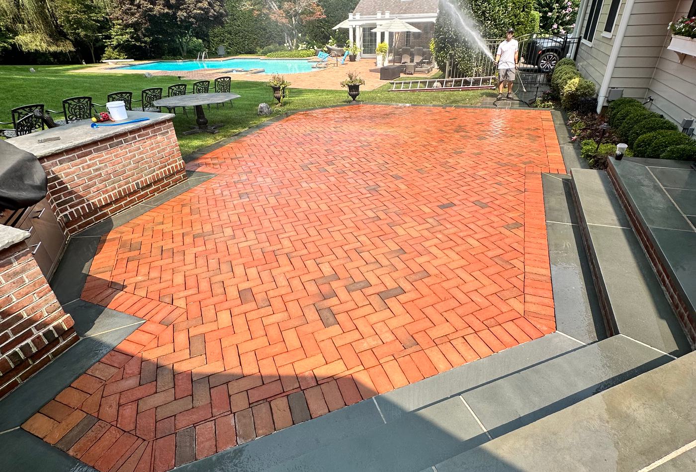 Brick patio after cleaning