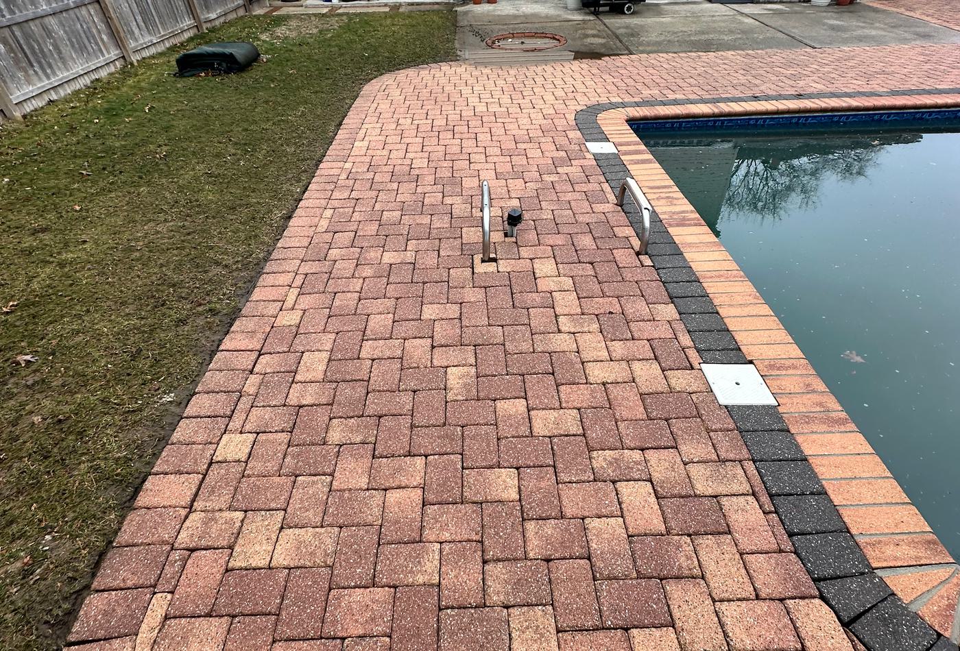 Pool deck pavers after cleaning