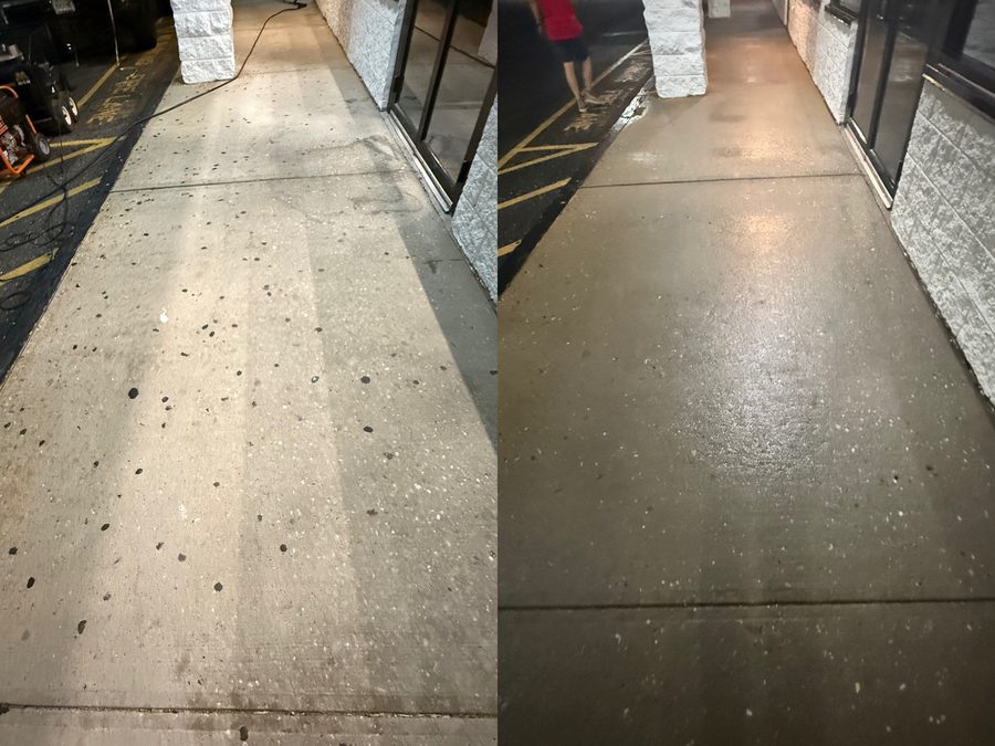 Commercial walkway before and after gum removal